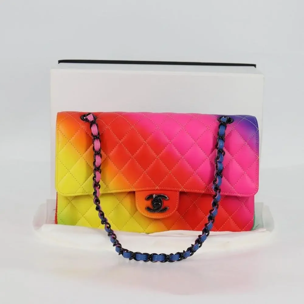 Chanel Matelasse Lambskin Chain Shoulder Bag Rainbow CC
